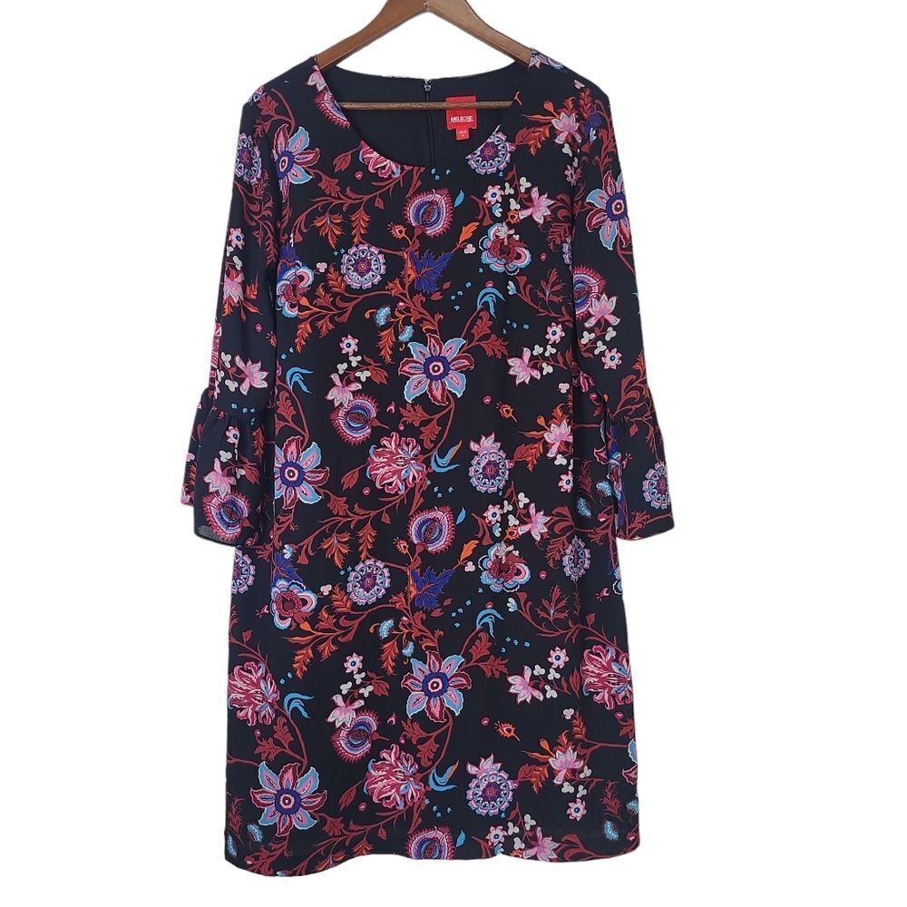 Melrose Womens Floral 3/4 Bell Sleeves Dress Size 14